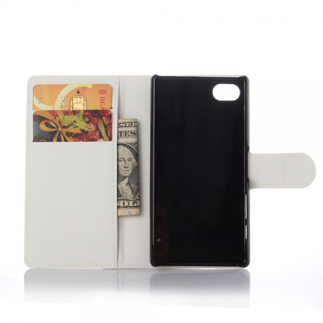 Sony Xperia Z5 Compact Leder Case mit Litchitextur und Standfunktion - weiss