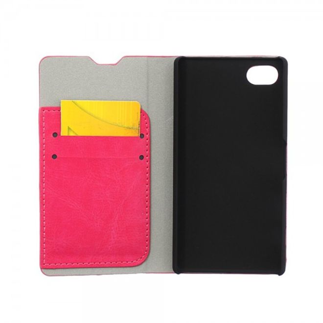 Sony Xperia Z5 Compact Schlichtes Crazy Horse Leder Case mit Kreditkartenslots - rosa