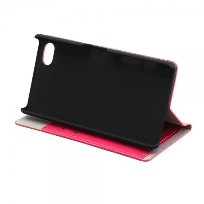 Sony Xperia Z5 Compact Schlichtes Crazy Horse Leder Case mit Kreditkartenslots - rosa