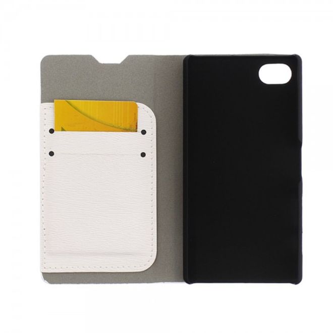 Sony Xperia Z5 Compact Leder Case mit Holzmuster - weiss