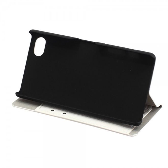 Sony Xperia Z5 Compact Leder Case mit Holzmuster - weiss
