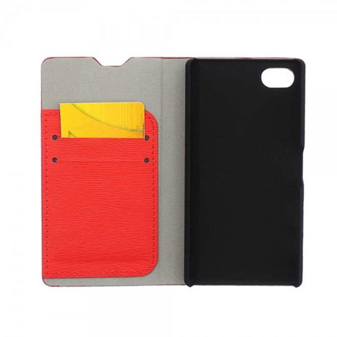 Sony Xperia Z5 Compact Leder Case mit Holzmuster - rot