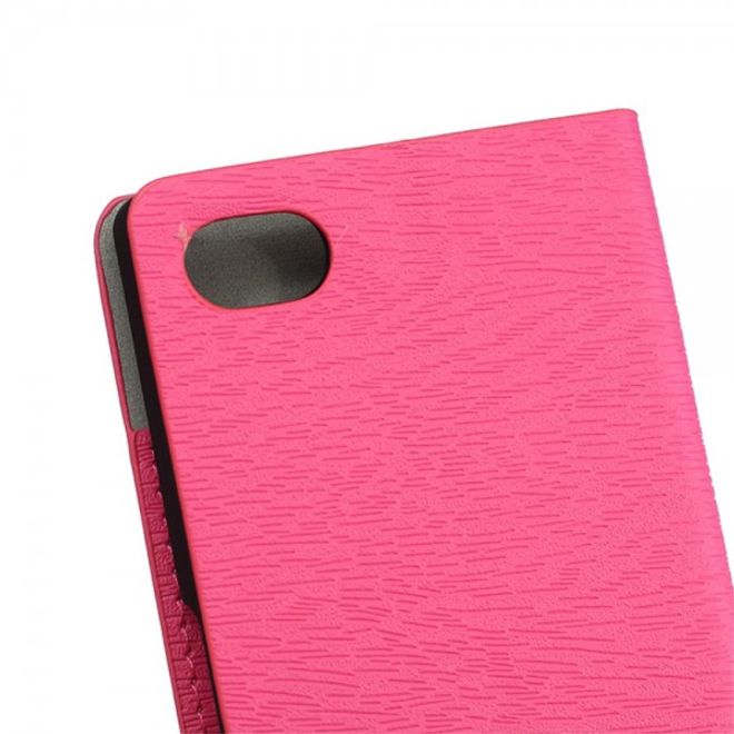 Sony Xperia Z5 Compact Leder Case mit Holzmuster - rosa