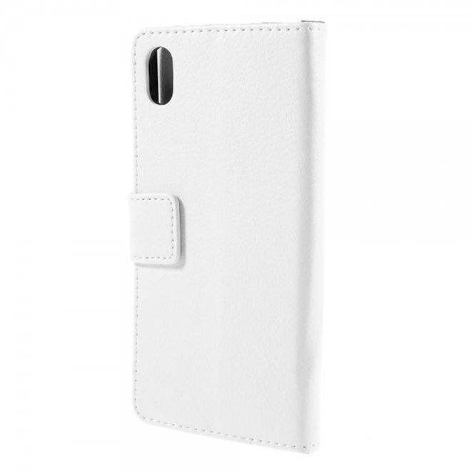 Sony Xperia M4 Aqua Schickes Leder Case mit Litchitextur und Standfunktion - weiss