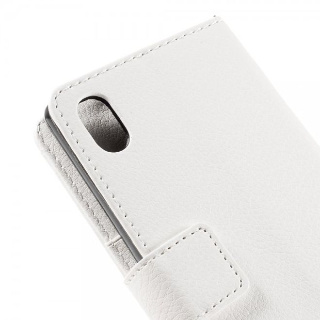 Sony Xperia M4 Aqua Schickes Leder Case mit Litchitextur und Standfunktion - weiss