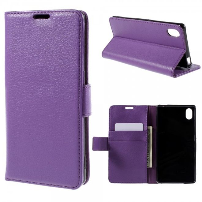 Sony Xperia M4 Aqua Schickes Leder Case mit Litchitextur und Standfunktion - purpur
