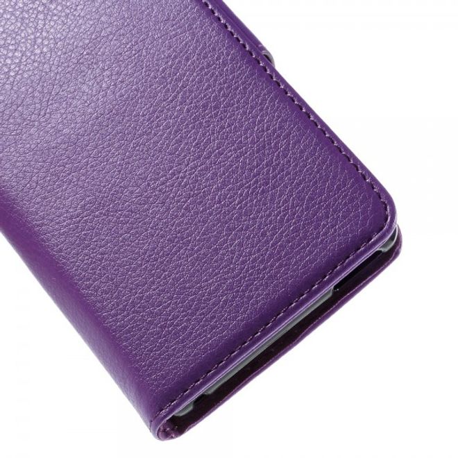 Sony Xperia M4 Aqua Schickes Leder Case mit Litchitextur und Standfunktion - purpur