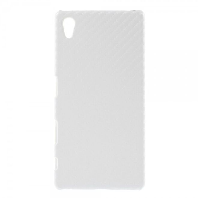 Sony Xperia Z5/Z5 Dual Hart Plastik Case mit lederartiger Oberfläche und Karbonmuster - weiss