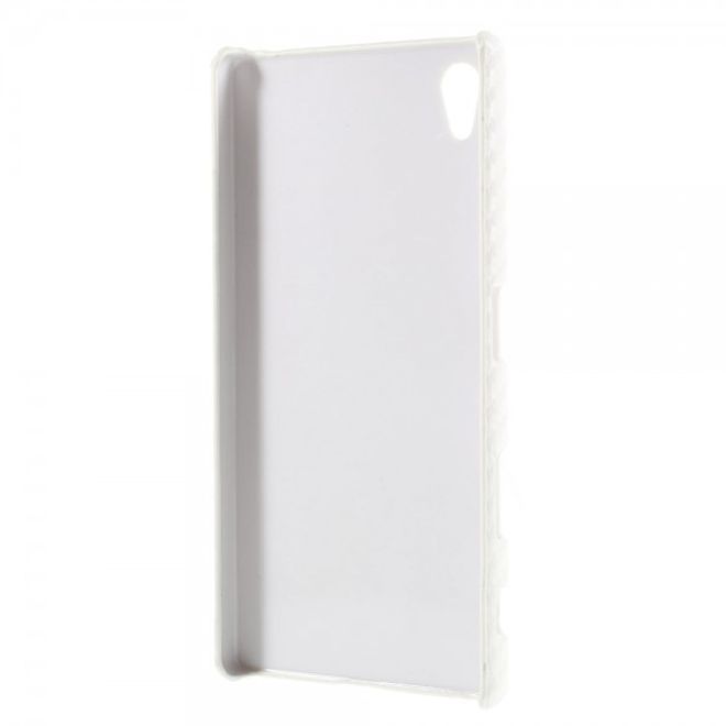 Sony Xperia Z5/Z5 Dual Hart Plastik Case mit lederartiger Oberfläche und Karbonmuster - weiss