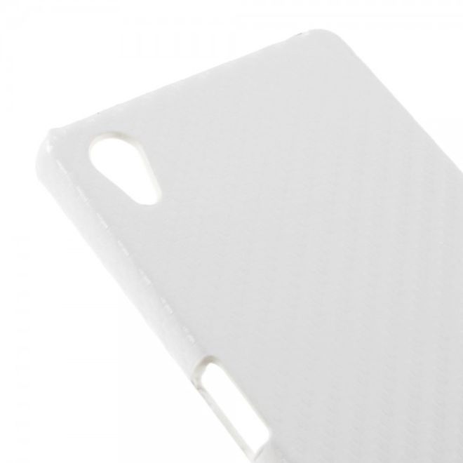 Sony Xperia Z5/Z5 Dual Hart Plastik Case mit lederartiger Oberfläche und Karbonmuster - weiss