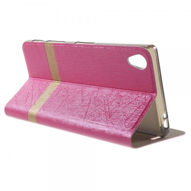 Sony Xperia Z5 Premium/Dual Leder Case mit Linienmuster und Standfunktion - rosa