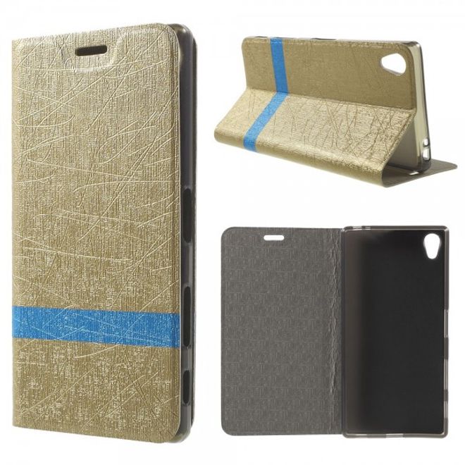 Sony Xperia Z5 Premium/Dual Leder Case mit Linienmuster und Standfunktion - gold