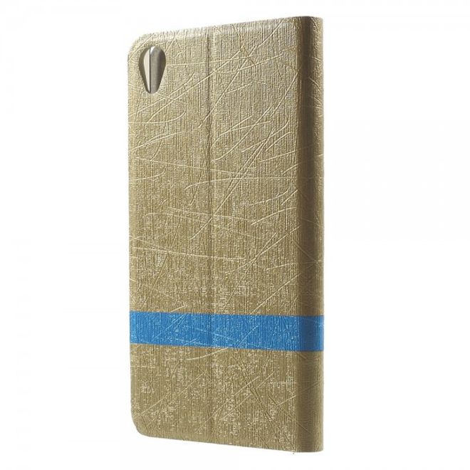 Sony Xperia Z5 Premium/Dual Leder Case mit Linienmuster und Standfunktion - gold