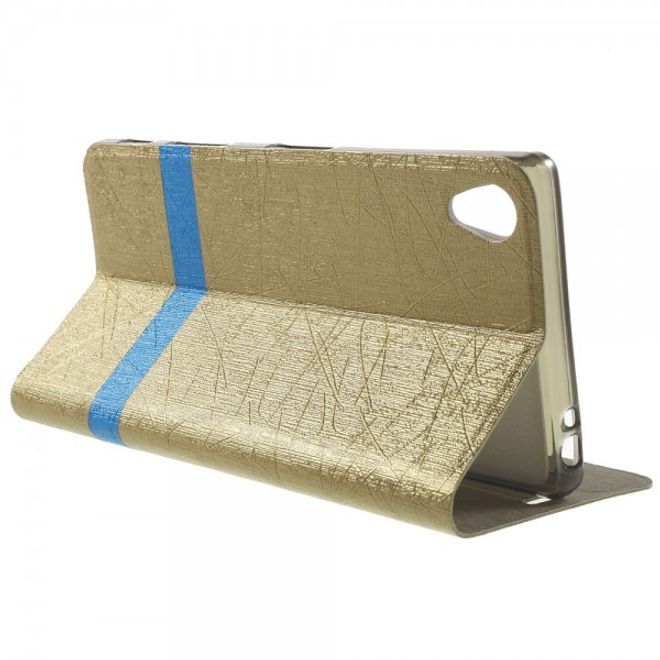 Sony Xperia Z5 Premium/Dual Leder Case mit Linienmuster und Standfunktion - gold
