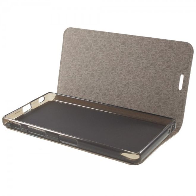 Sony Xperia Z5 Premium/Dual Leder Case mit Linienmuster und Standfunktion - gold
