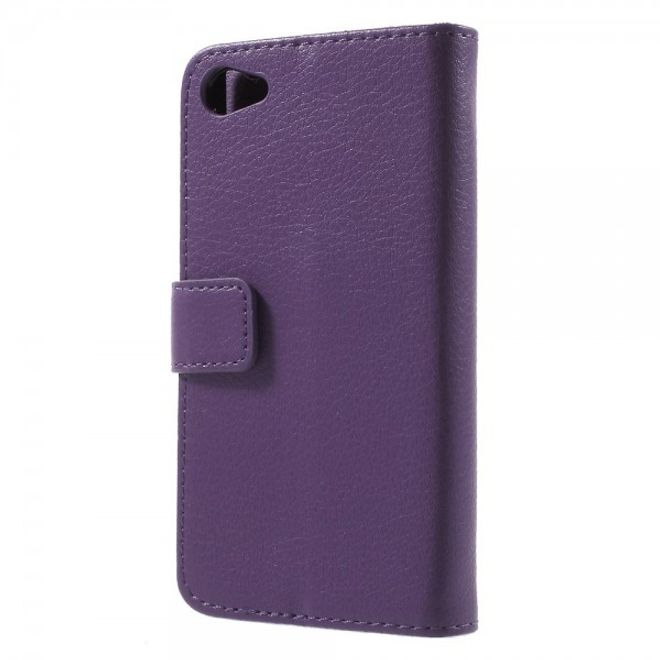 Sony Xperia Z5 Compact Schickes Leder Case mit Litchitextur und Standfunktion - purpur