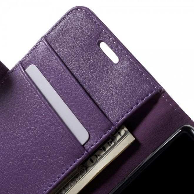 Sony Xperia Z5 Compact Schickes Leder Case mit Litchitextur und Standfunktion - purpur