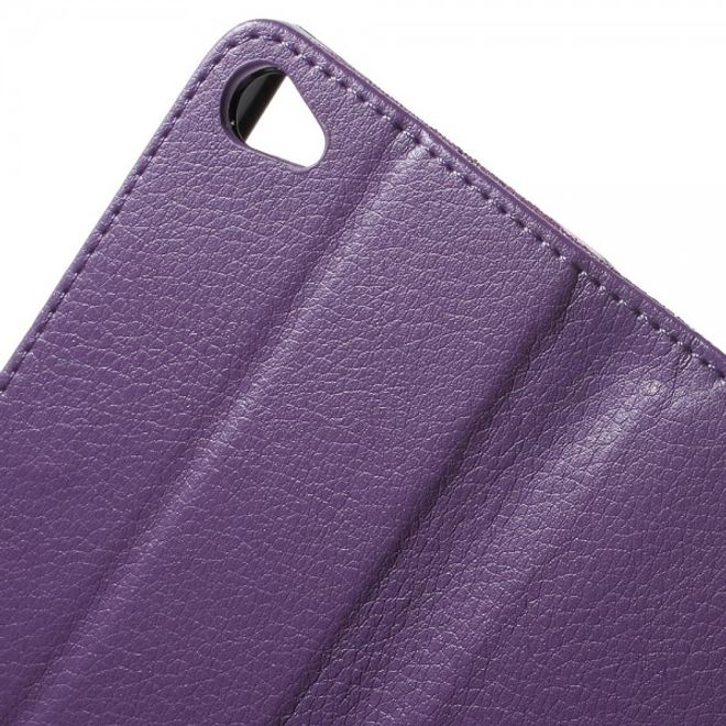 Sony Xperia Z5 Compact Schickes Leder Case mit Litchitextur und Standfunktion - purpur