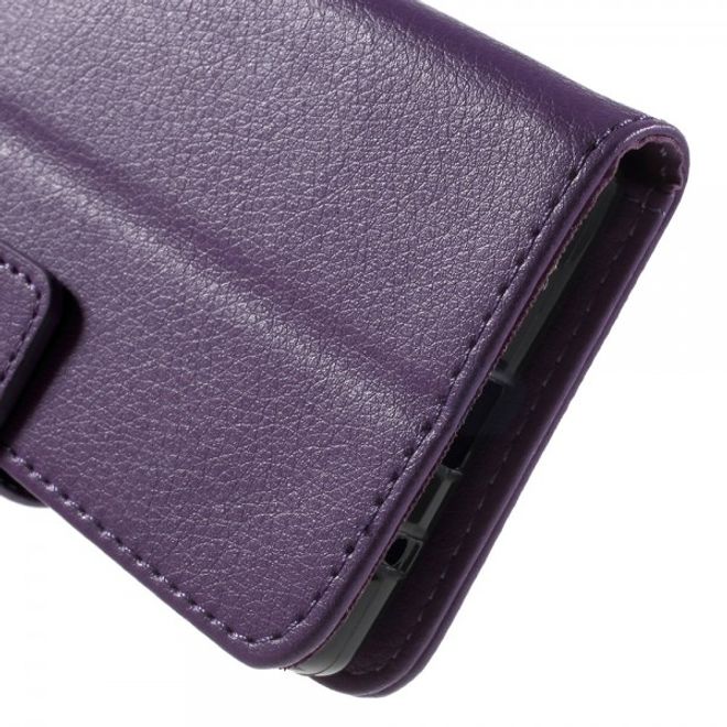 Sony Xperia Z5 Compact Schickes Leder Case mit Litchitextur und Standfunktion - purpur