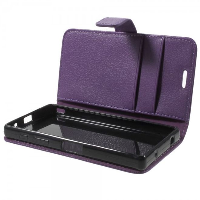 Sony Xperia Z5 Compact Schickes Leder Case mit Litchitextur und Standfunktion - purpur