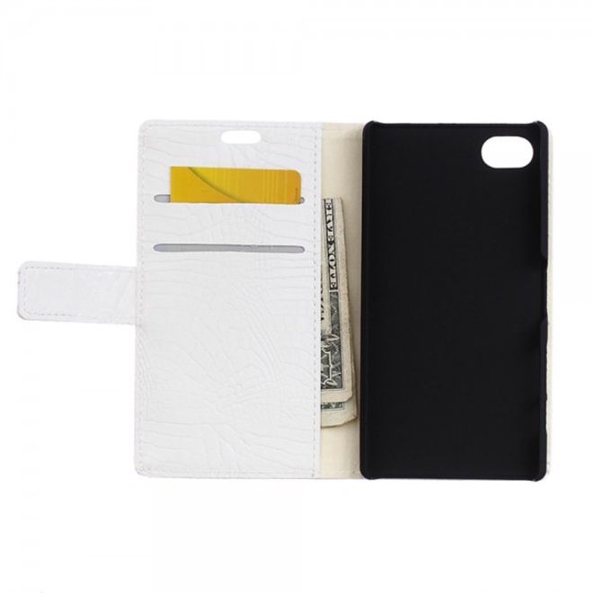 Sony Xperia Z5 Compact Leder Case mit Krokodiltextur und Standfunktion - weiss