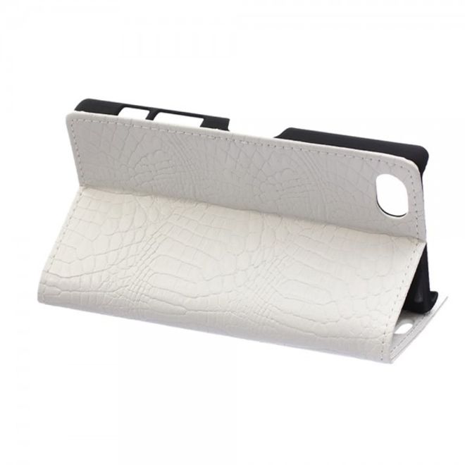 Sony Xperia Z5 Compact Leder Case mit Krokodiltextur und Standfunktion - weiss