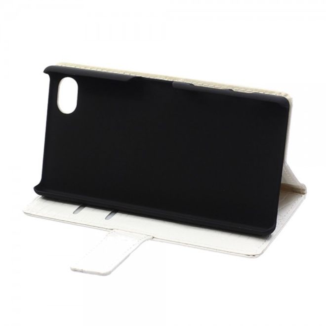 Sony Xperia Z5 Compact Leder Case mit Krokodiltextur und Standfunktion - weiss
