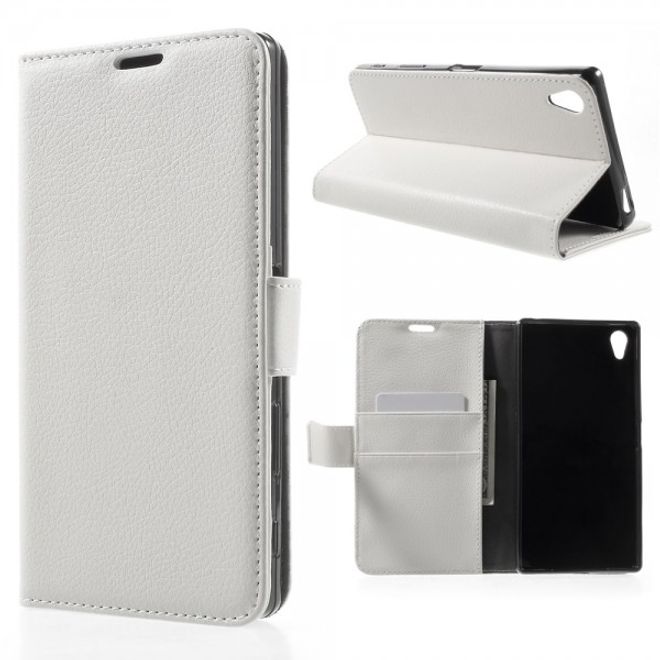 Sony Xperia Z5 Premium/Dual Schickes Leder Case mit Litchitextur und Standfunktion - weiss
