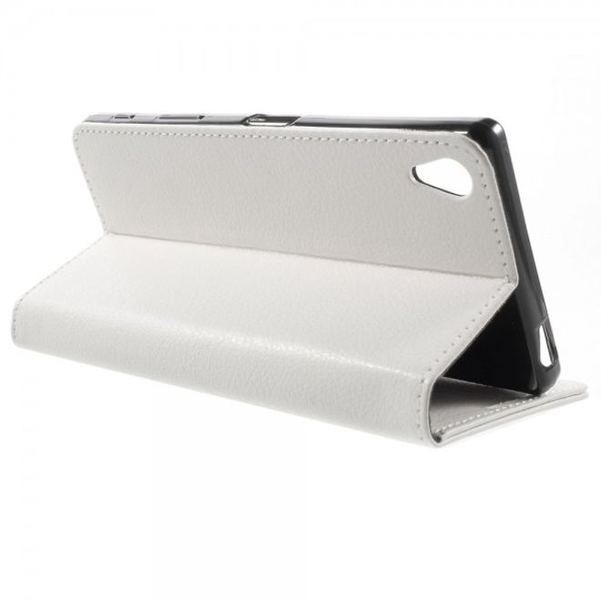 Sony Xperia Z5 Premium/Dual Schickes Leder Case mit Litchitextur und Standfunktion - weiss