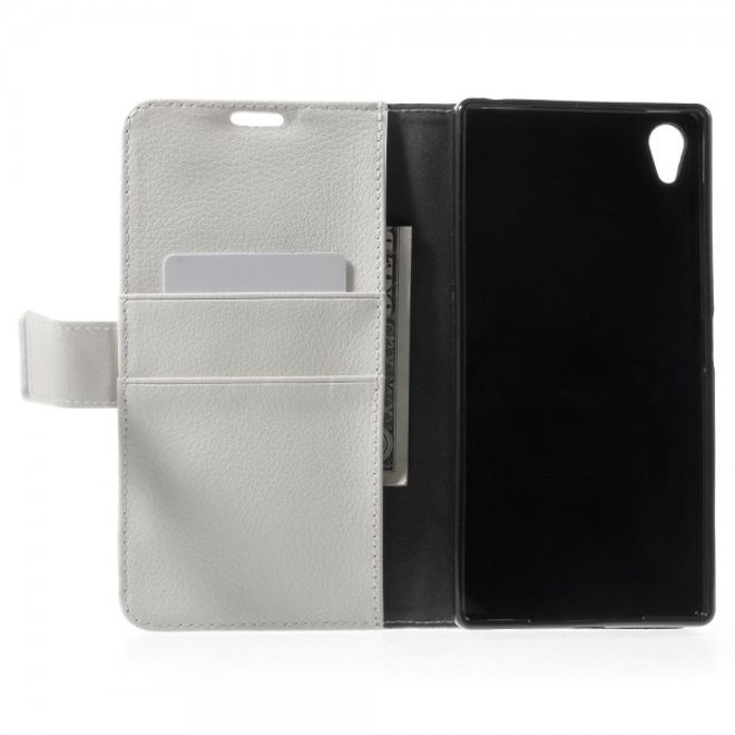 Sony Xperia Z5 Premium/Dual Schickes Leder Case mit Litchitextur und Standfunktion - weiss