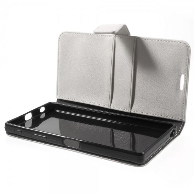 Sony Xperia Z5 Premium/Dual Schickes Leder Case mit Litchitextur und Standfunktion - weiss