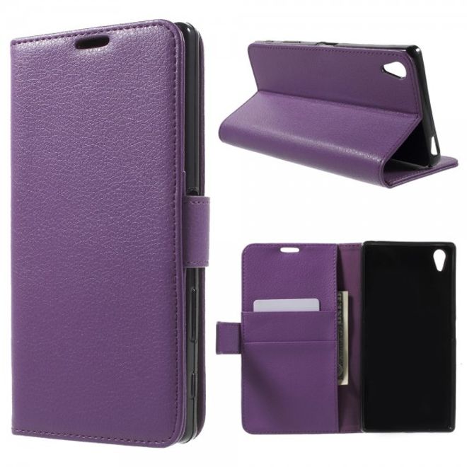 Sony Xperia Z5 Premium/Dual Schickes Leder Case mit Litchitextur und Standfunktion - purpur