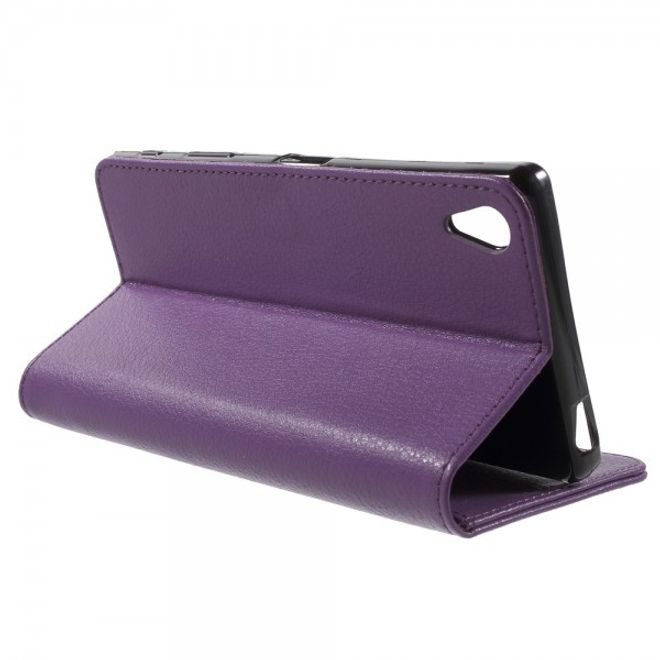 Sony Xperia Z5 Premium/Dual Schickes Leder Case mit Litchitextur und Standfunktion - purpur