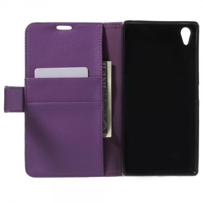 Sony Xperia Z5 Premium/Dual Schickes Leder Case mit Litchitextur und Standfunktion - purpur