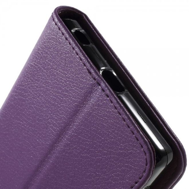 Sony Xperia Z5 Premium/Dual Schickes Leder Case mit Litchitextur und Standfunktion - purpur