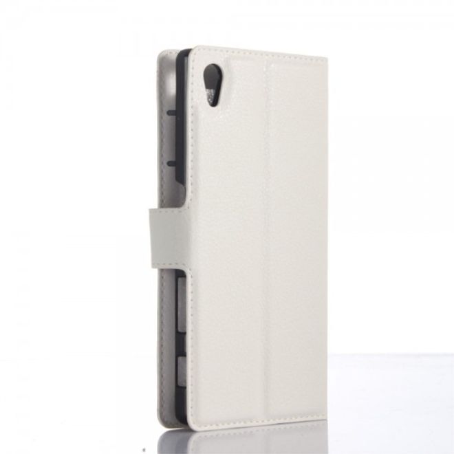 Sony Xperia Z5 Premium/Dual Trendiges Leder Case mit Litchitextur und Kreditkartenslots - weiss