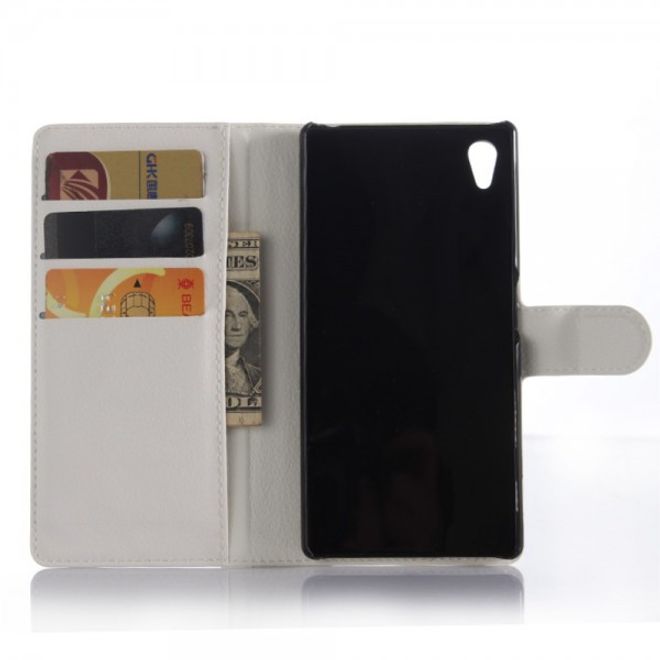 Sony Xperia Z5 Premium/Dual Trendiges Leder Case mit Litchitextur und Kreditkartenslots - weiss