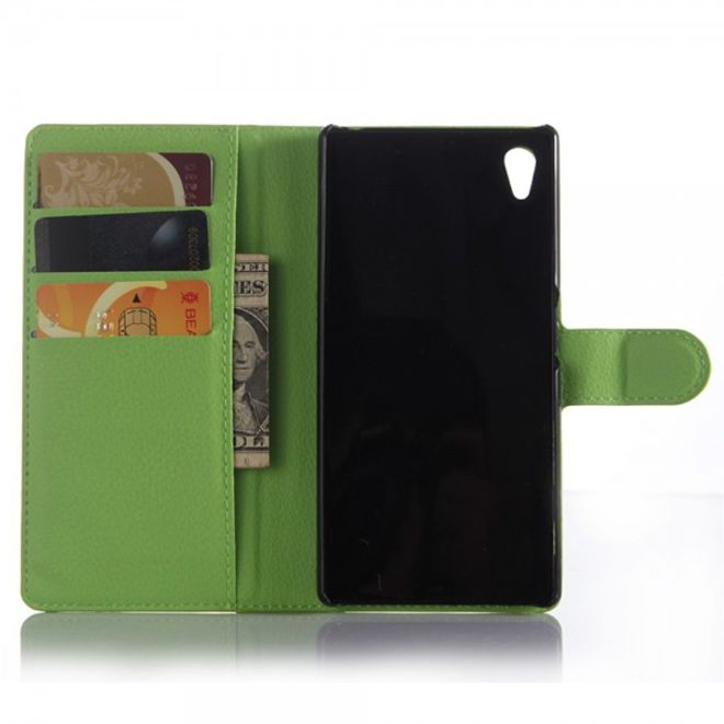Sony Xperia Z5 Premium/Dual Trendiges Leder Case mit Litchitextur und Kreditkartenslots - grün