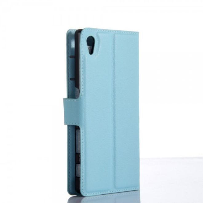 Sony Xperia Z5 Premium/Dual Trendiges Leder Case mit Litchitextur und Kreditkartenslots - hellblau