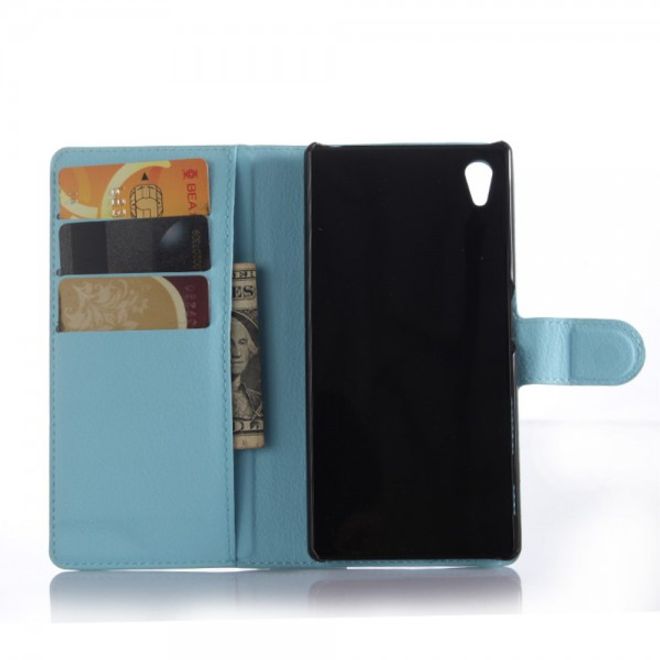 Sony Xperia Z5 Premium/Dual Trendiges Leder Case mit Litchitextur und Kreditkartenslots - hellblau