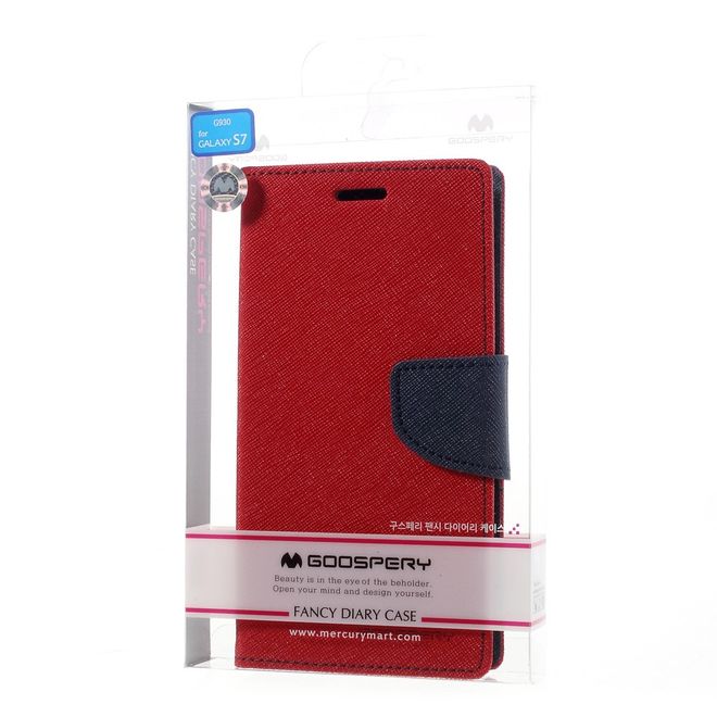 Goospery - Samsung Galaxy S7 Hülle - Handy Bookcover - Fancy Diary Series - rot/navy