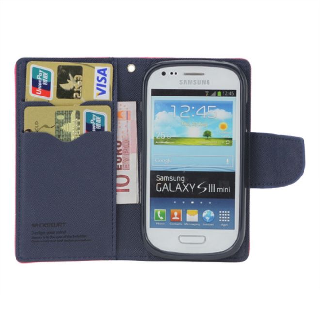 Goospery - Samsung Galaxy S3 Mini Hülle - Handy Bookcover - Fancy Diary Series - pink/navy