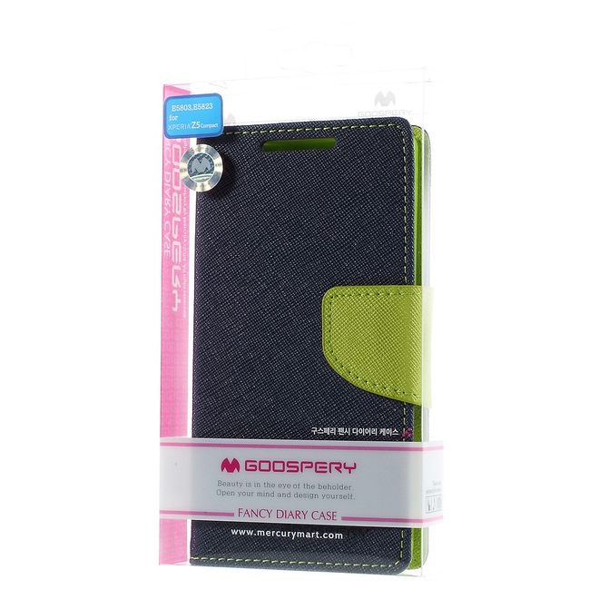 Goospery - Sony Xperia Z5 Compact Hülle - Handy Bookcover - Fancy Diary Series - navy/lime