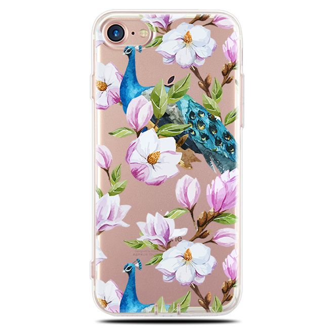 Samsung Galaxy S8 Plus Hülle - Biegsames Plastik Case - Bunter Pfau und pinke Blüten