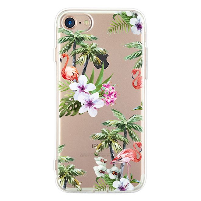 Samsung Galaxy S8 Plus Hülle - Biegsames Plastik Case - Floral Palmenblätter Flamingo