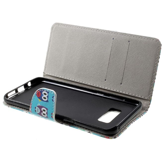 Samsung Galaxy S8 Plus Hülle - Handy Cover aus Leder - viele kleine Eulen