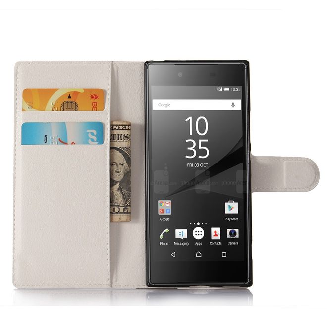 Sony Xperia XA1 Handy Case - Hülle aus Leder - mit Litchitextur und Standfunktion - weiss