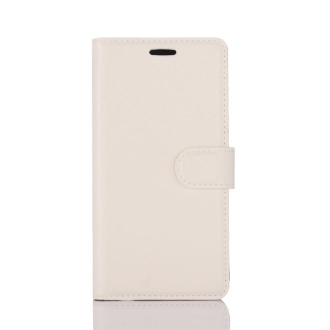 Sony Xperia XA1 Handy Case - Hülle aus Leder - mit Litchitextur und Standfunktion - weiss