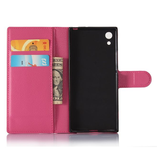 Sony Xperia XA1 Handy Case - Hülle aus Leder - mit Litchitextur und Standfunktion - rosa
