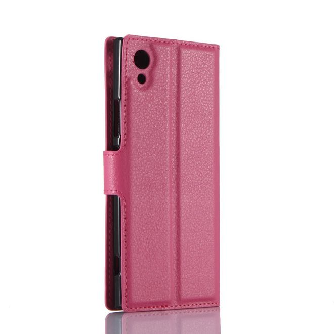 Sony Xperia XA1 Handy Case - Hülle aus Leder - mit Litchitextur und Standfunktion - rosa